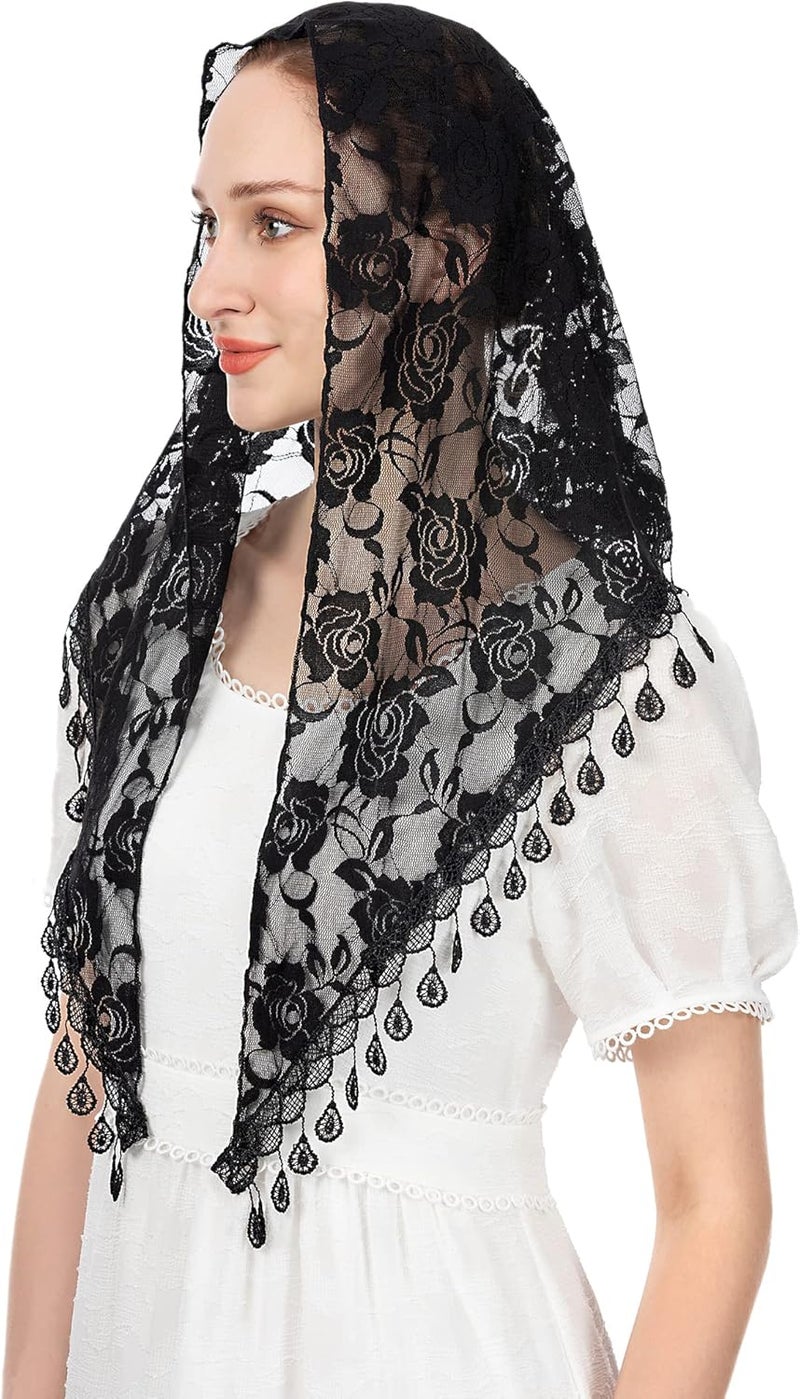 Wgior Triangle Veil for Church - Lace Chapel Catholic Mass Head Covering Scarf Mantilla for Women - Image 1
